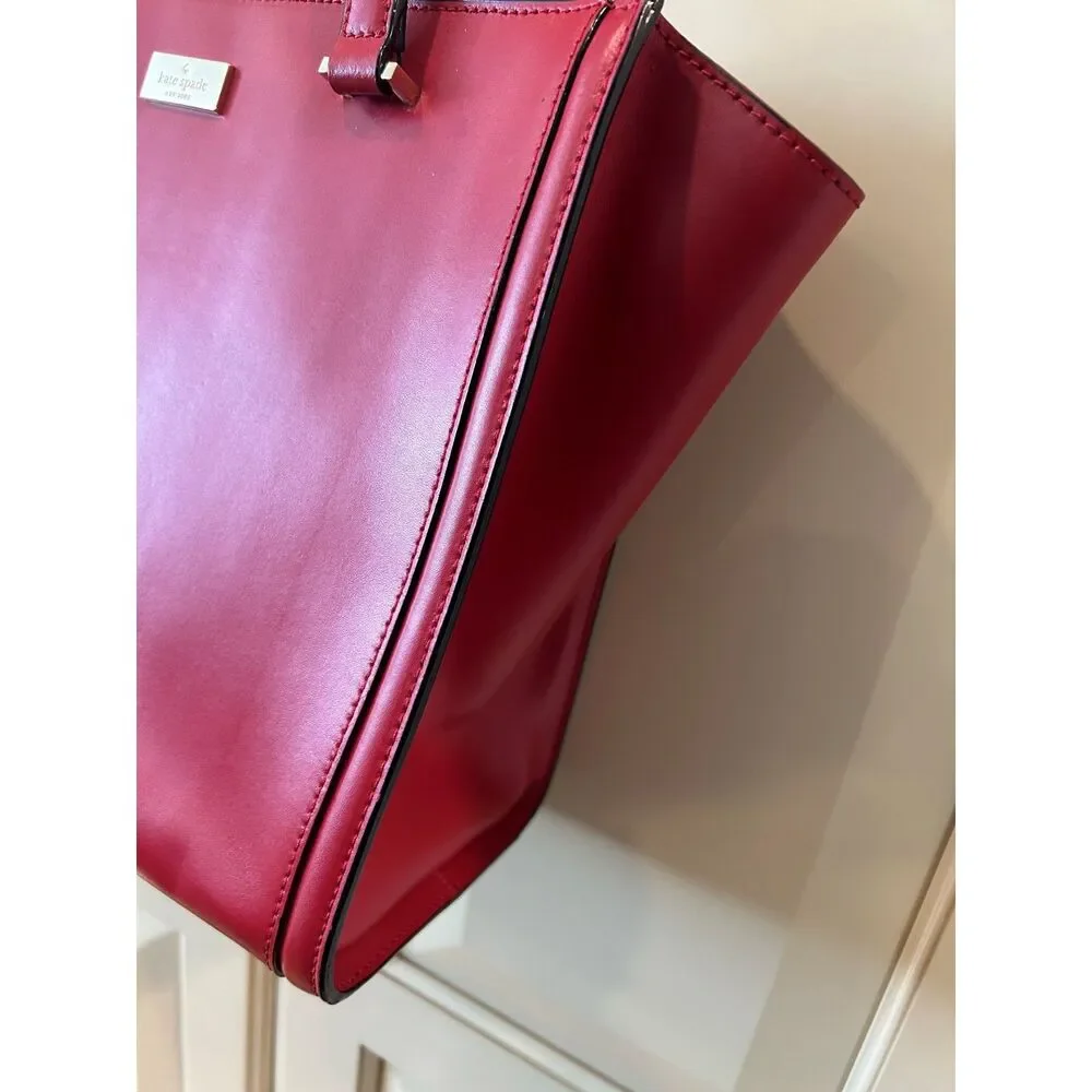 Kate Spade Vita Regatta Court Red Leather Tote Bag